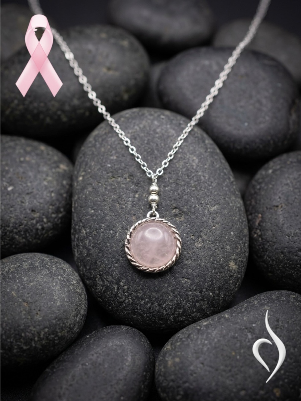 Sterling Silver Necklace with Rose Quartz Pendant